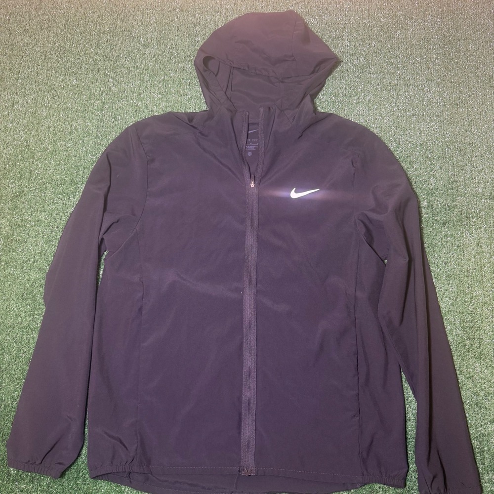 Nike Dri-FIT Mens Full Zip Hooded Running Jacket Black Windbreaker Meduim